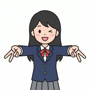 Cute Winking Schoolgirl Peace Sign