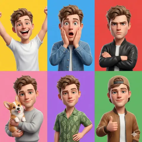 A 3D Pixar-style animated young male character showcased in