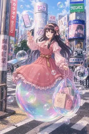 Pastel Anime Girl at Shibuya Crossing