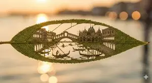 Botanical Realism: Cityscape Etched into a Single Leaf
