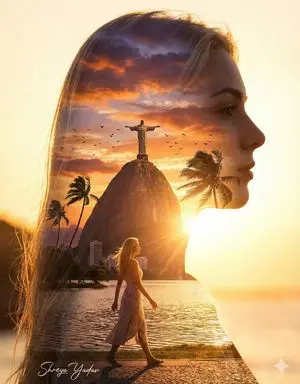 Cinematic Double Exposure Portrait with Christ the Redeemer