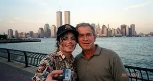 Historical celebrity selfie scene prompt (Michael Jackson and George W. Bush)