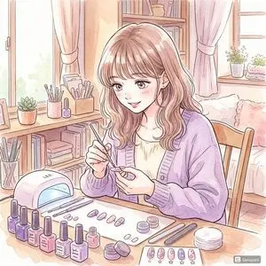Pastel Anime Nail Artist at Desk