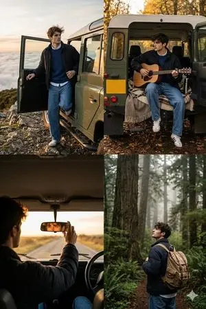 Cinematic Road Trip Collage with Identity Preservation
