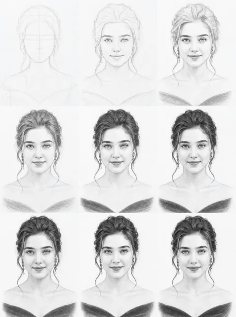 Infographic / Edu Visual - Graphite Portrait Drawing Progression