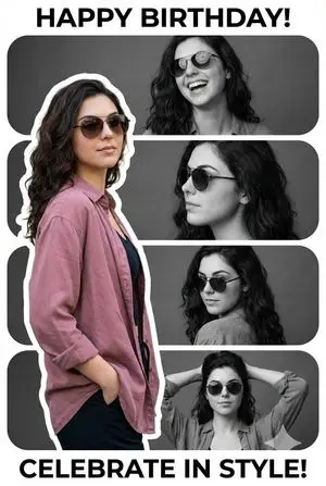 Vertical Birthday Poster Collage with Cinematic Monochrome Photos