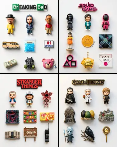 A flat-lay collection of exactly 9 hyper-realistic 3D resin