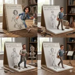 Creative Concept of Hand-Drawn Characters Coming to Life