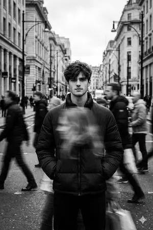 Black and White Cinematic Street Portrait with Motion Blur