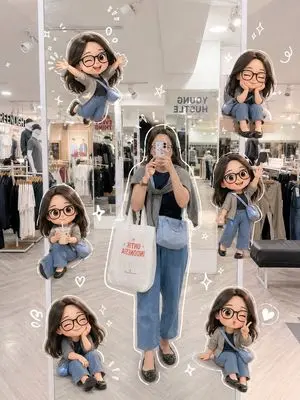 Chibi Mirror Selfie with Kawaii Doodles