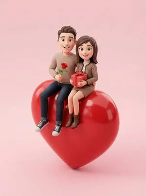 3D Render of Couple on Giant Heart