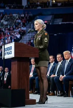 Political Speaker in Provocative Military Uniform
