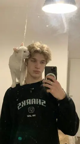 Cozy Aesthetic Mirror Selfie with White Cat