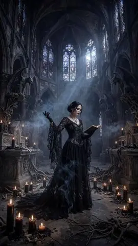 Gothic Sorceress in Ruined Cathedral