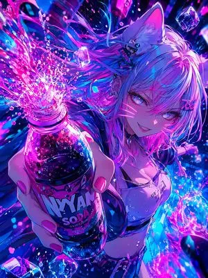 Neon Catgirl Soda Ad
