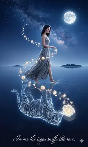 Moonlit Tiger and Rose Fantasy Poster
