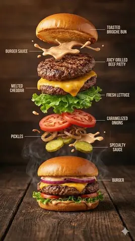 Hyper-Realistic Gourmet Burger Infographic