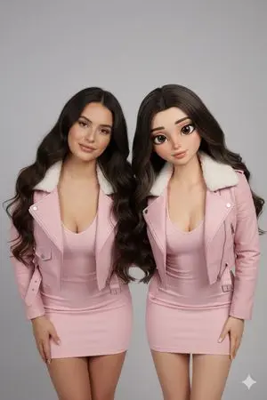 Realistic Human vs. 3D Character Side-by-Side Prompt
