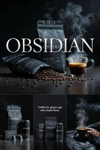 Create four connected premium realistic editorial images for OBSIDIAN