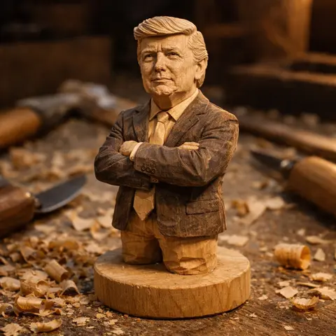 A hand-carved wooden miniature figure of [NAME], shaped with