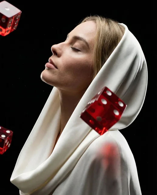 Surreal Profile Portrait with Floating Dice