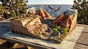 National Park Trail Map Miniature Ecosystem Diorama