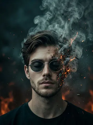 A surreal cinematic portrait of a young man with