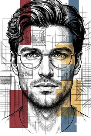 Architectural Blueprint Style Portrait