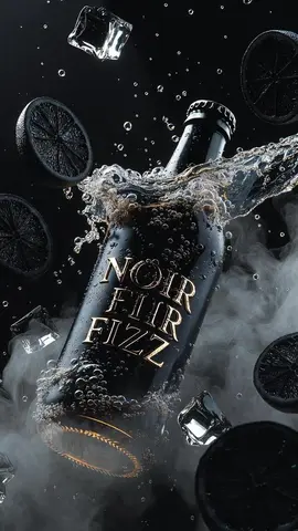 Ultra-cinematic product photography of a matte black luxury soda