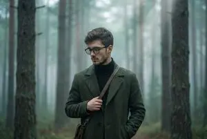 Foggy pine forest cinematic portrait