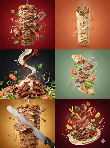 Traditional Turkish Döner Kebab Slices Ultra High Detail, Razor Sharp Focus, Street