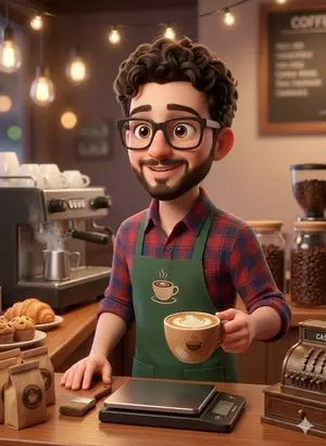 3D Rendered Barista Character in Pixar Style