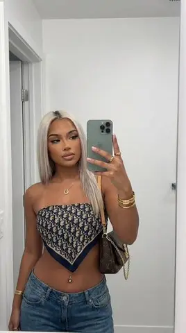 Photorealistic Mirror Selfie in Designer Scarf Top