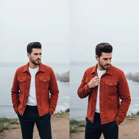 "imagedescription": "A high-quality side-by-side comparison of a handsome man