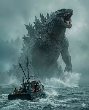 Cinematic Photorealistic Godzilla Encounter Prompt