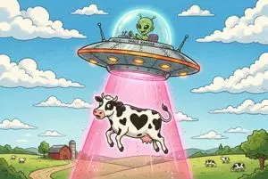 Black and White Cow Abduction by 1950s UFO