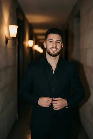 Cinematic Portrait of a Man in a Dimly Lit Hallway