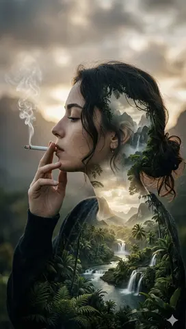 Double Exposure Tropical Landscape Portrait