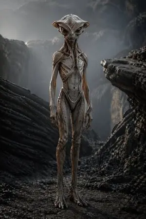 Photoreal Alien in Dark Ravine