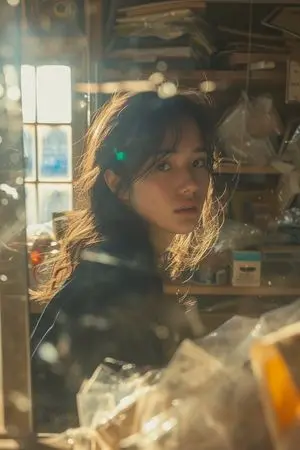 Cinematic Portrait of an East Asian Woman in a Cluttered Interior