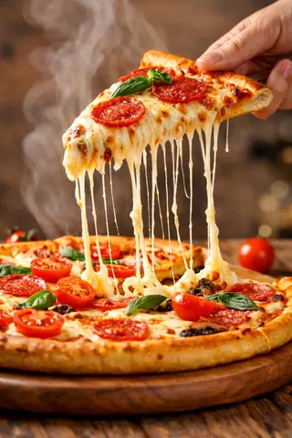 A hyper-realistic, cinematic close-up of a freshly baked pepperoni