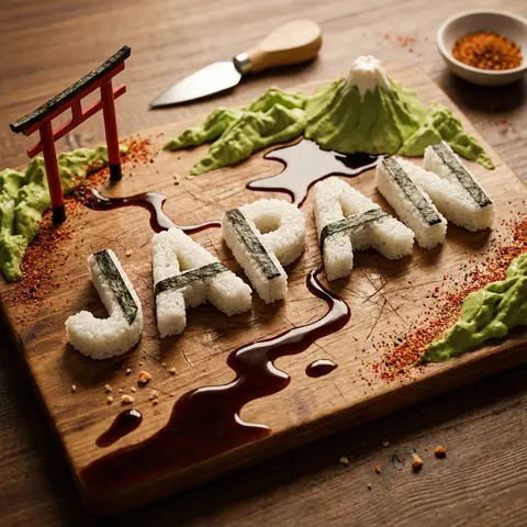 A charcuterie-style board presents JAPAN as an edible sculpture