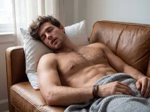 Intimate Close-up of Man Sleeping on Couch