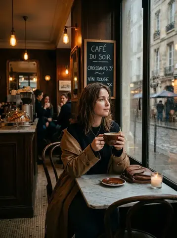 Cinematic photo of a young woman sitting alone in