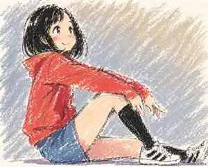Cute Anime Girl in Oil Pastel