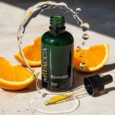 Ultra-realistic premium skincare serum bottle (dark green glass with