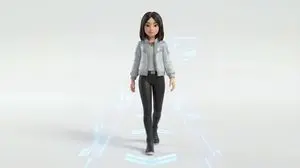 Medium Shot of Character Interacting with Floating Interface