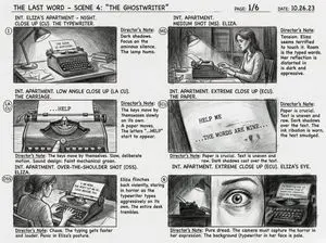 Six-Panel Cinematic Storyboard Sketch