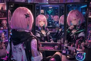 Cyberpunk Anime Vanity Mirror Scene