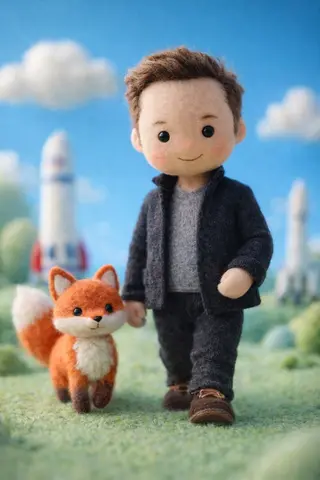 A handcrafted felt miniature illustration of [Celebrity] reimagined as